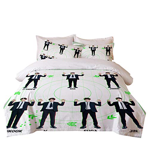 DZZQQ BTS Juego de Ropa de Cama,para Cama 90,Celebridad Coreana Juego de Funda Nórdica 135x200cm 3D Foto de Grupo de Chicos BTS - Blanco Juego...