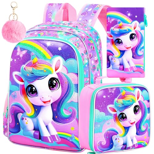 3Pcs Unicorn Backpack for Girls, 16