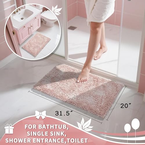 Image of Yimobra Chenille Bathroom Rugs Non Slip, Extra Thick Soft Absorbent Bath Rug 31.5x20 Inch, Machine Washable Quick Dry Bath Mat for Bathroom Floor, Tub and Shower, Home Decor Accessories, Pink
