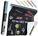  1 rollo de pizarra autoadhesivo, papel de pizarra con 5 tizas de colores y 1 marcador de tiza blanca borrable, adhesivo de pared de vinilo para casa, oficina, escuela