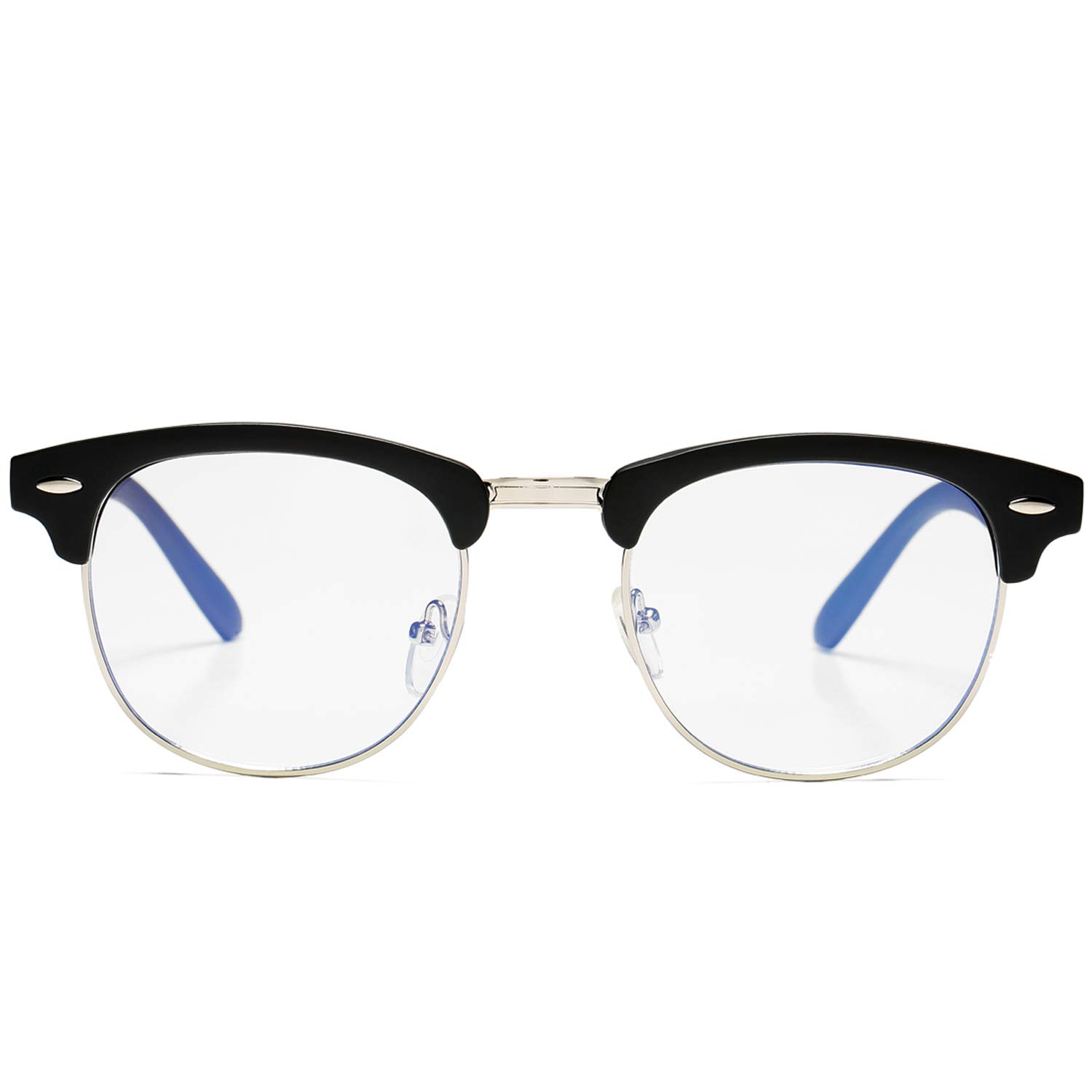 AZorb Retro Blue Light Blocking Glasses Semi-Rimless Clear Lens Computer Eyeglasses Frame Horn Rimmed