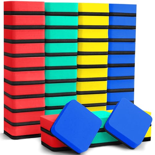 EAONE 48 Pack Dry Erase Eraser, Magnetic Whiteboard Cleaner Mini Chalkboard Cleansers for Classroom, School, Office, Home (4 Color Assorted, 1.97 x 1.97 Inch)