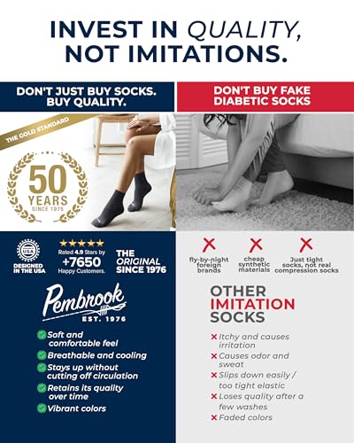 Image of Pembrook Knit Diabetic Socks for Men & Women - 6 Pairs, Wide Non Binding Neuropathy Socks for Women, Smooth Toe Seams