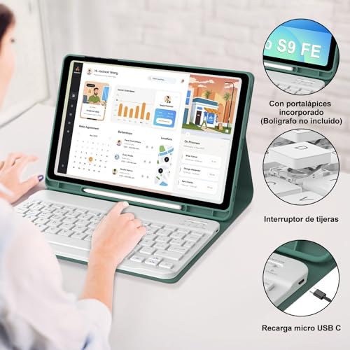 Teclado para Samsung Tab S10 FE evita errores de escritura con funda magnética Ñ español 6
