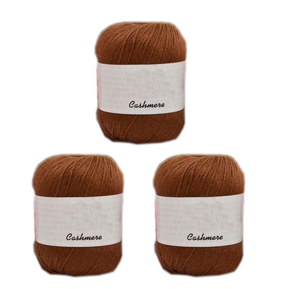 Truevalue 3 Balls 100 Cashmere Merino Wool Blend Yarn Soft Cashmere Thread Knitting Crochet Fuzzy Yarn for DIY Sweater Scarf Gloves Total 150g (Caramel)