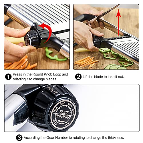 Mandoline Slicer For Kitchen -Vekaya Stainless Steel Vegetable Slicer For Potato, Tomato And Onion, Carrot Julienne And Chopper For Vegetables With Gloves (Black) #TOP3