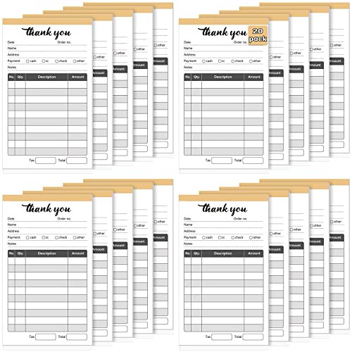 Ctosree 20 Pack Thank You Receipt Book for Small Businesses, 3.5 x 5.5 Inch, 2 Part Carbonless Invoice Book, Sales Order Book, 100 Sheets Per Pad