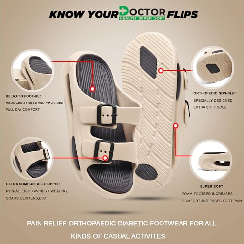 Image of DOCTOR HEALTH SUPER SOFT Men EVA Double Strap Sandals | Adjustable Buckle Comfort Slides | Lightweight Anti-Slip Casual Slippers for Indoor Outdoor Everyday Wear