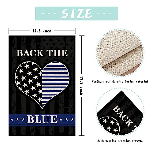 Back the Blue Garden Flag, Burlap Vertical Double Sided, American Police Garden Flag, Blue Lives Matter Flag for Outdoor Indoor Yard Lawn Honoring Law Enforcement Officers, 12 x 18 In