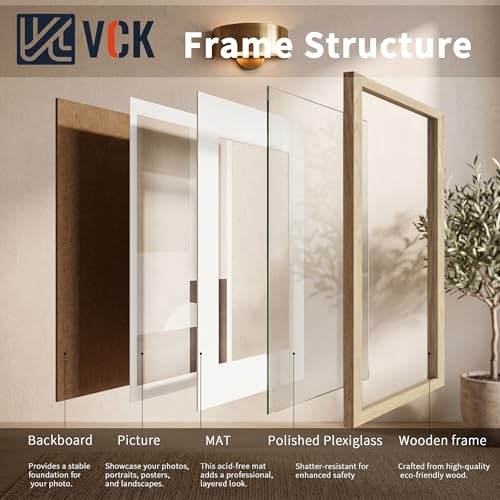 Image of VCK 24x36 Frame 5 Pack, Natural Exclusive Wood, 20x30 Mat, for Picture