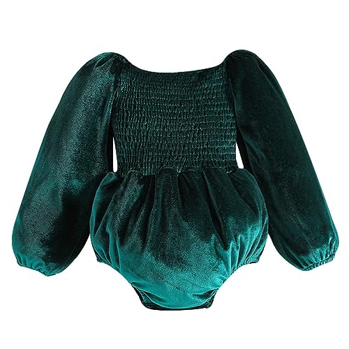 IBAKOM Toddler Baby Girl My First Christmas Romper Velvet Smocked Fall Winter Dress Kids Christmas Birthday Dress