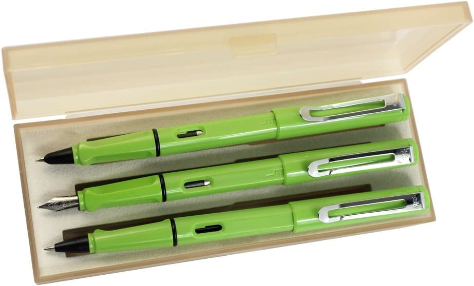 Stifte, Gelschreiber, Kugelschreiber, 3 Stück Kunststoffstifte, 1 Stück Füllfederhalter, 1 Stück feine Feder und 1 Stück Tintenroller mit Stiftbox – Gelb (Farbe: Grün)
