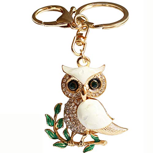 Bolbove Cute Owl on Leaves Sparkling Charm Blingbling Keychain Crystal Rhinestone Pendant