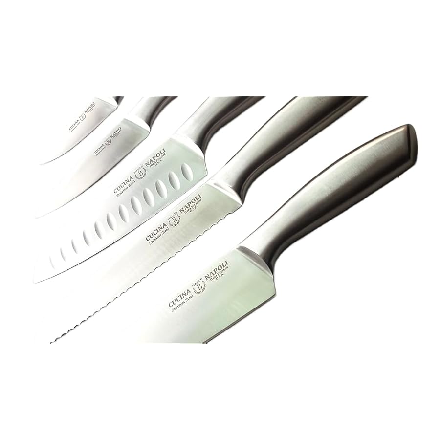 Cucina Napoli Kitchen Knife Set of 5 Piece | Satin Finish Blade with Hollow Handle | Includes 3.5" Paring, 5" Utility, 7" Santoku, 8" Bread, 8" Chef Knives