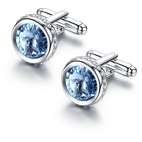 Pinannie Austria Crystal Shirt Cuff Links White Gold Plated Wedding Cufflinks For Mens (Blue) #TOP13