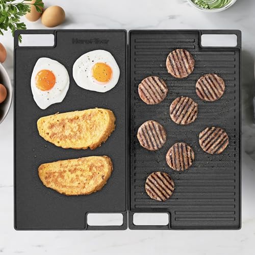 image for HeroFiber Cast Iron Reversible Grill/Griddle Set with Press, Scraper &