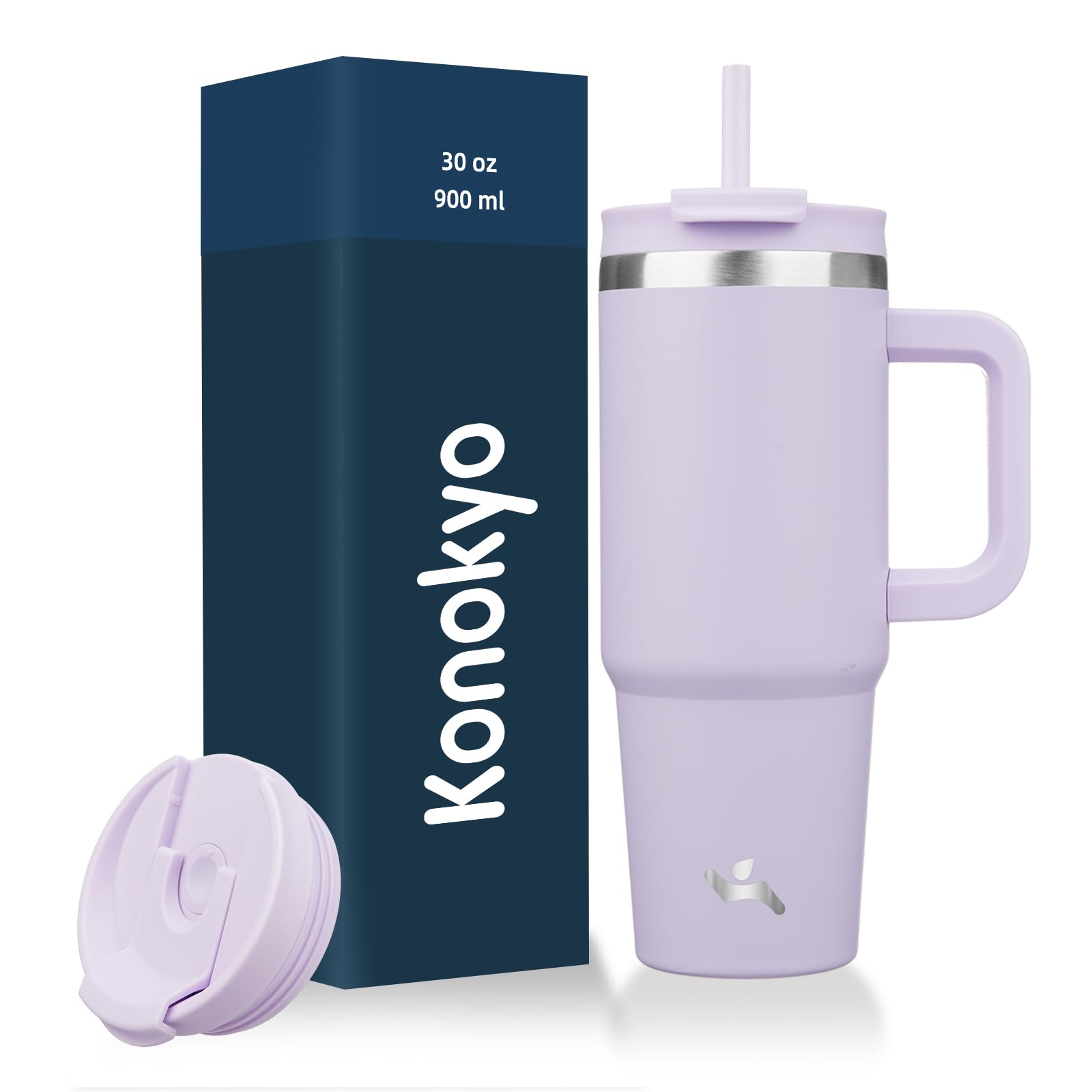 Konokyo 30 oz Insulated Tumbler Water Bottle with Handle, Straw Lid