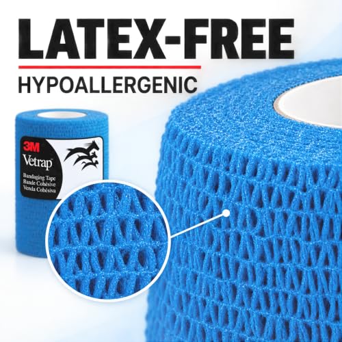3M Vetrap Bandaging Tape, Blue, 4 in x 5 yd, 3 Pack (3 Rolls), Self-Adherent Cohesive Wrap, Hand-Tear, Latex-Free Hypoallergenic, Sticks to Itself Not Fur - image 6