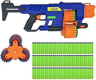 DART ZONE Savage Spin Triple-Drum Motorized Blaster Commando Series, Blue and Orange 21.65 inches