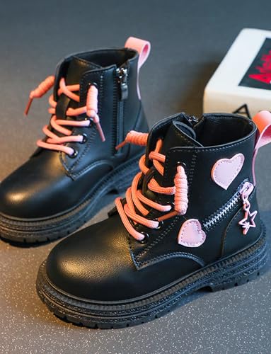 SEAUR Toddler Girls Ankle Booties Lace Up Side Zipper Boots Fashion Outdoor Work Boots Autumn Winter Little Kids Combat Boots3