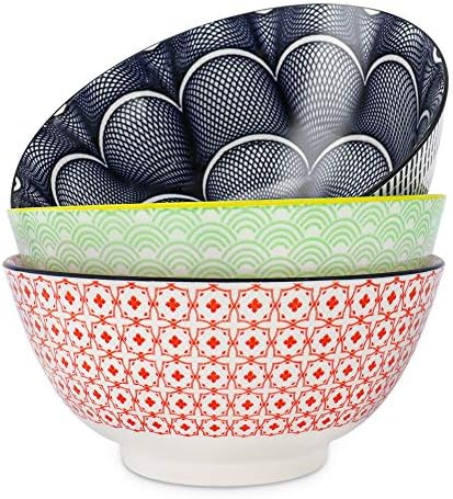 Salad Soup Ramen Bowl, DeeCoo 55 OZ Super Stackable Round Fine Porcelain Cereal Pasta Serving Bowl Sets, 3 Pack -Large Capacity Microwavable Ceramic Bowls - Heat and Cold Resistant