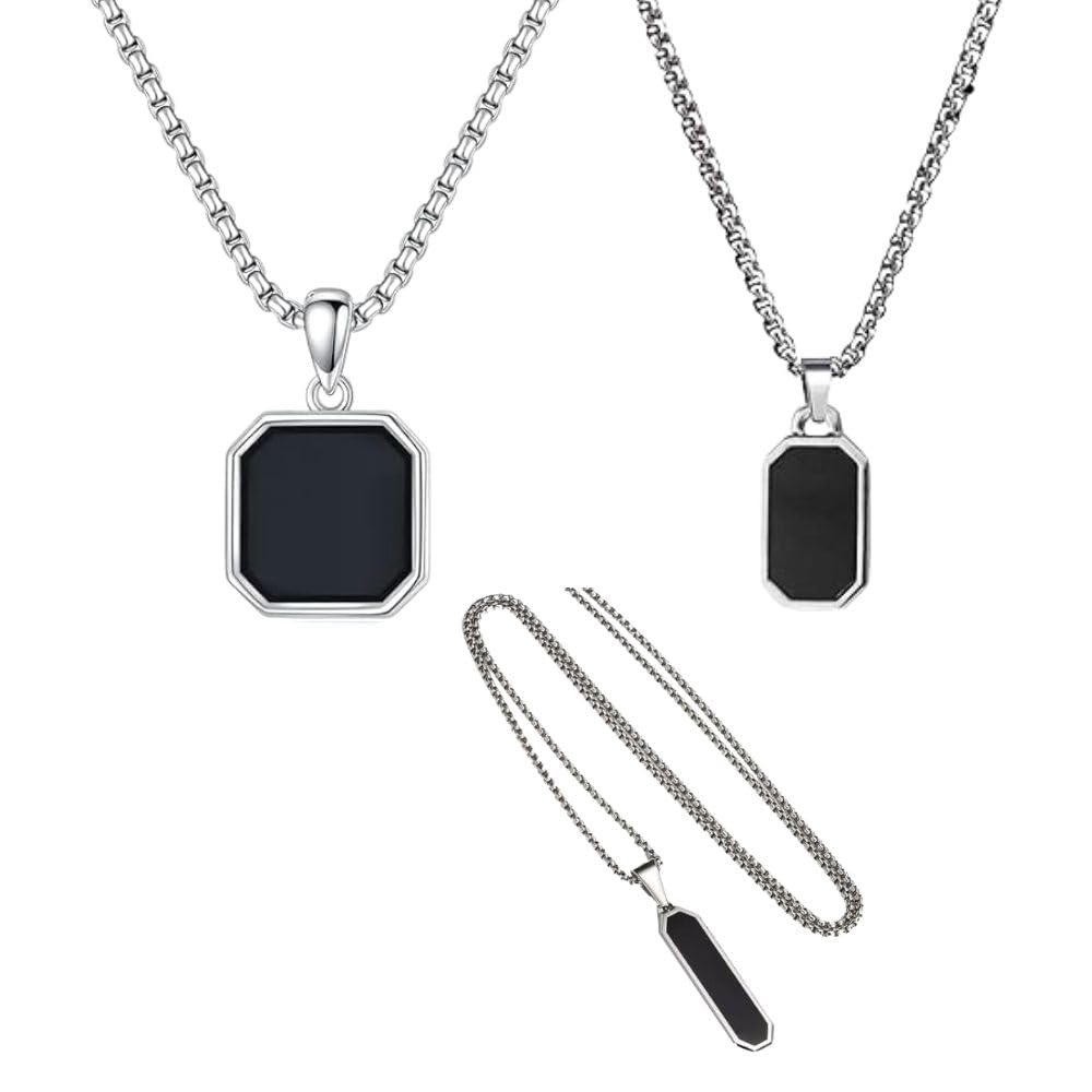 HK Elegance Black Chain Pendant Combo for Men & Boys | Stainless Steel Lockets | Stylish Daily Wear Necklace | Fashion Jewellery for Men | Gift for Boyfriend, Husband & Brother - Pack of 3-image-16