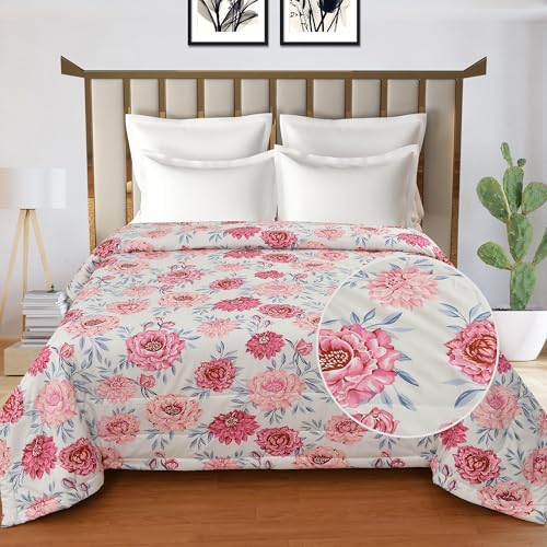 Image of FRESH FROM LOOM Microfiber All Seasons Collection Micro Fiber Comforter | Dohar | Quit | Double Bed | Double Weaved | Washable | Hypoallergenic Skin Friendly (Rose-OffWhite | 90x95 in)