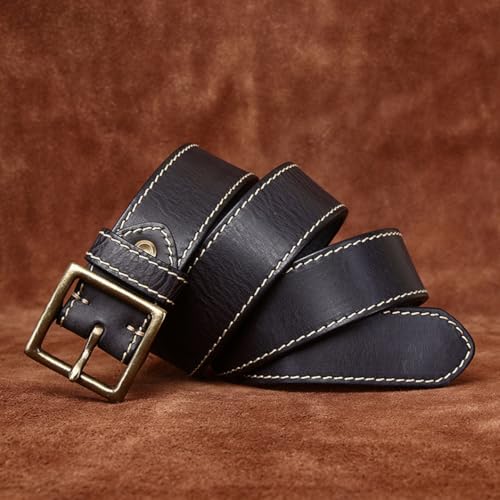 Men's Genuine Leather Belt,4.2cm Wide 5mm Thicken Stitched Edges Durable Waist Strap for Work Business and Casual4