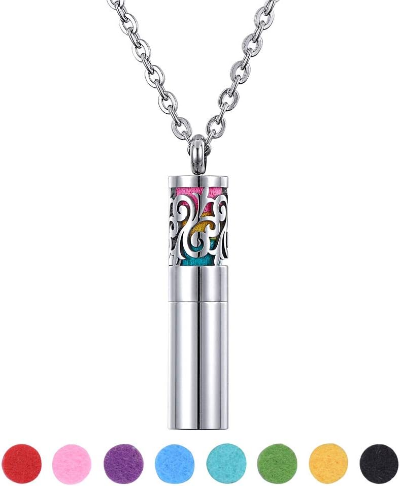 Tornado 2-in-1 Diffuser Necklace Essential Vine Anxiety Whistle Necklace Oil Container Pendant Locket Jewelry Stainless Steel Necklace with 24 Pads