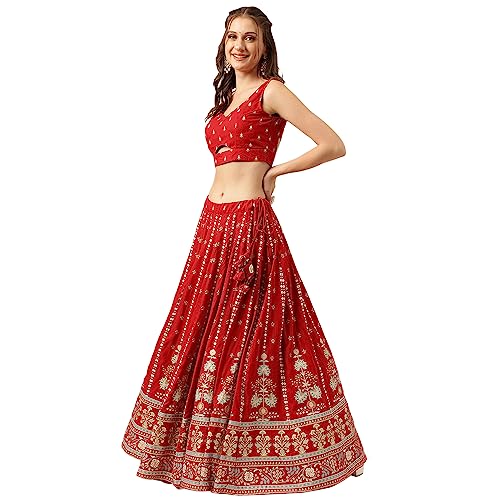 Image of Divena Maroon and Gold Printed Lehenga choli with Gold Dupatta Set