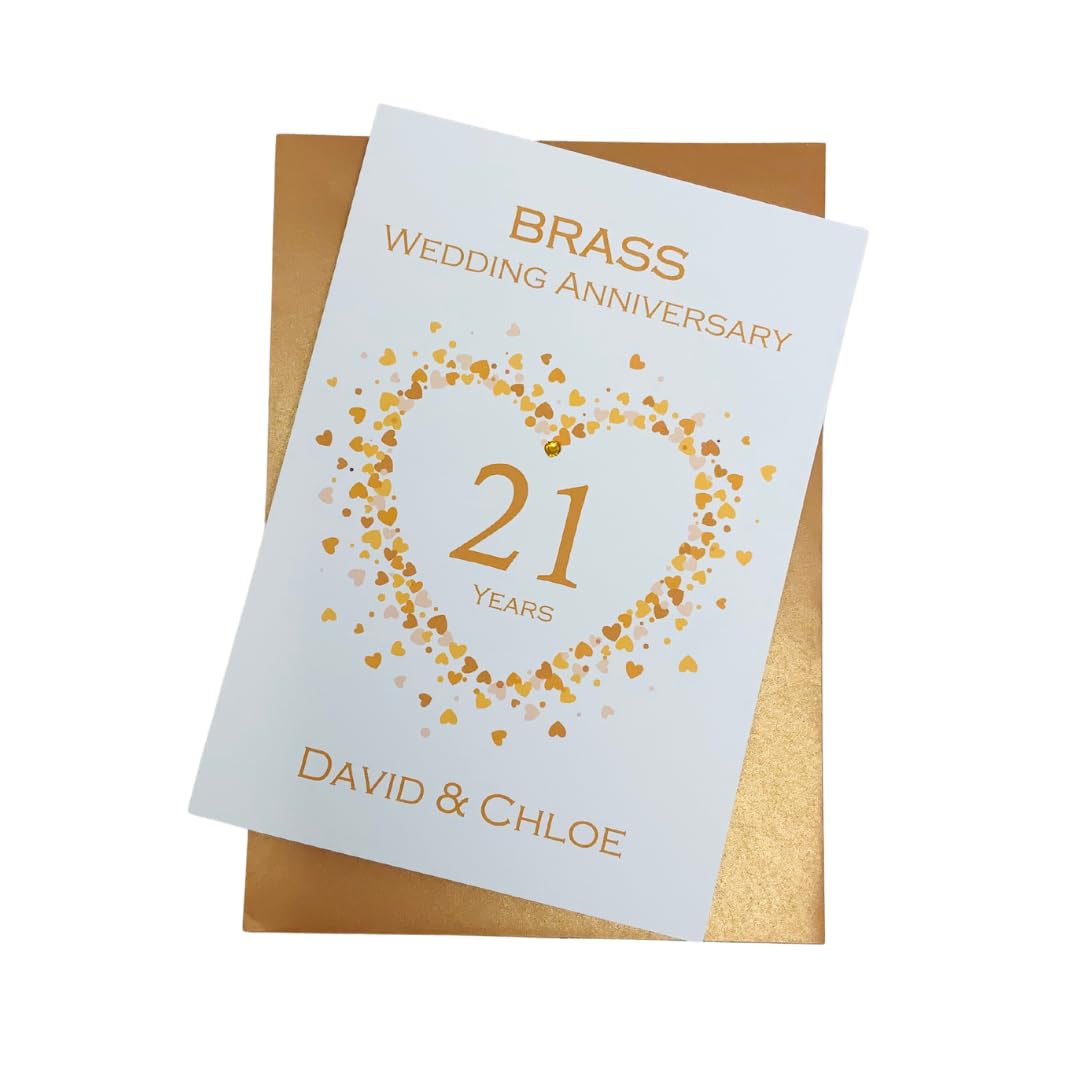 21st Wedding Anniversary Card - Brass 21 Year Twenty First Anniversary Greeting Card, Personalised Gift for Wife, Husband, Parents, Couple Friends - Various Designs (Love Heart) โ image 1