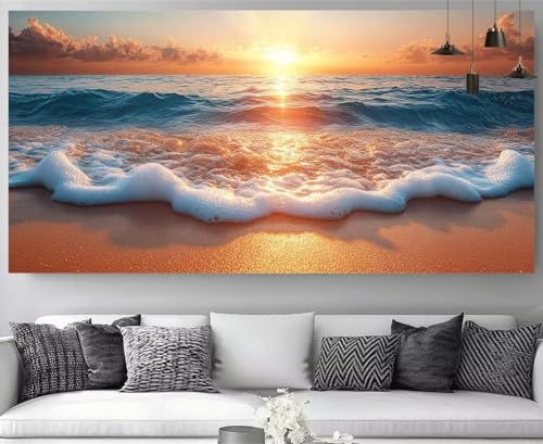 Kit complet broderie diamant coucher de soleil plage cadeau ideal pour passionne d'artisanat