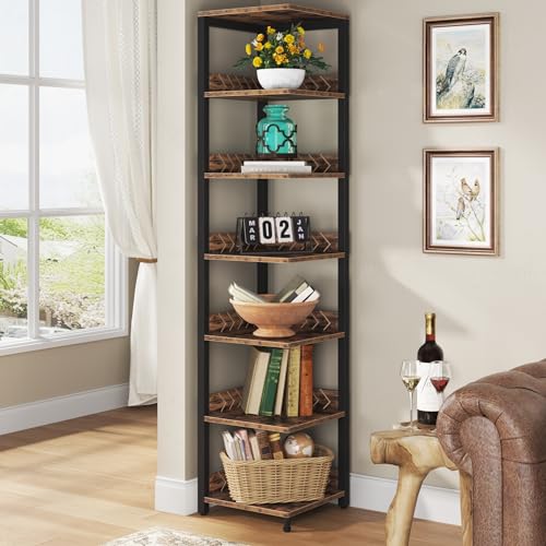 IDEALHOUSE Schmales Bücherregal – 6 Ebenen, 168 X 30,5 X 30,5 Cm, Metallrahmen, Rustikal