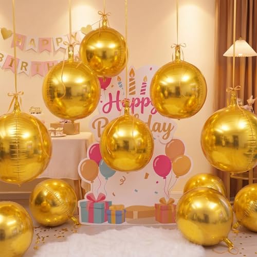 Outus Round Foil Metallic Balloons 4d Ball Balloons Balloon Ornament Balloon for Graduation Birthday Wedding Anniversary New Year Disco Party Decorations(Gold,50'',6 Pcs) by Outus - Used condition - Image 5
