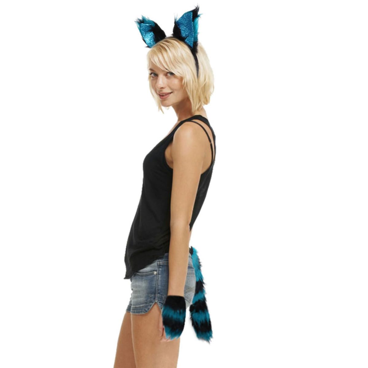 Healvian 4 Juegos Diadema de Animal Peluda Azul para Cosplay y Fiestas