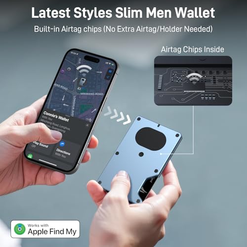 Image of Slim Wallet for Men, Air Wallet Build in Airtag Chip, Smart Wallet Compatible with Apple Find My iOS Only, Minimalist Front Pocket Wallets RFID-Blocking Card Holder with Money Clip (Blue)