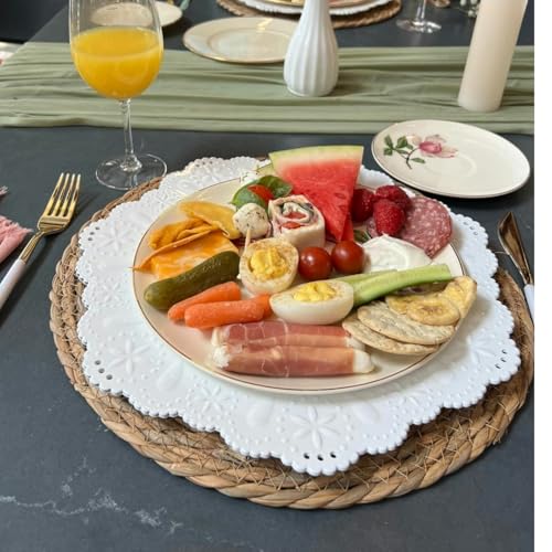 Qavinch Round Woven Placemats Set Of 4, 12 Inch Boho Rattan Placemats Natural Hand-Woven Water Hyacinth Placemats thumb #2
