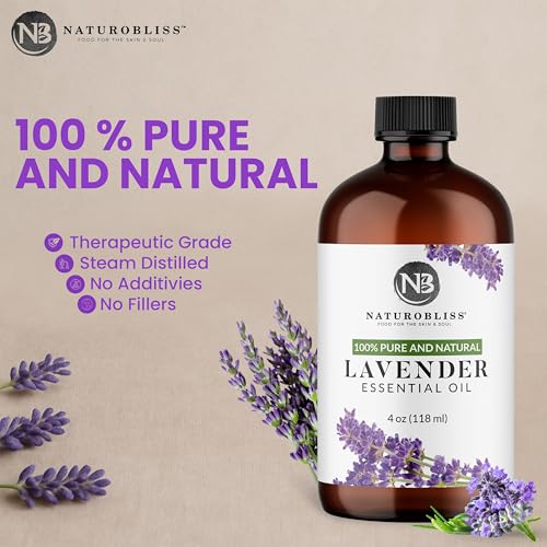 Image of NaturoBliss Lavender Essential Oil with Glass Dropper - 100% Pure and Natural - Essential Oils for Diffuser, Aromatherapy, Soap and Candle Making, Lavender Essential Oil Pure, Lavender Oil, 4 Fl Oz
