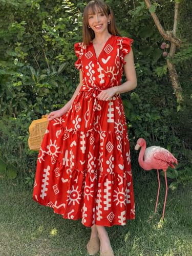 Image of KZULLY | Dress for Women | Feminine Cross Tie Long | Soft Frill Arm Detail Look | Stylish Allover Print Wear