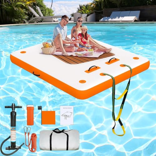 Kensbro Piattaforma Galleggiante, Antiscivolo Piattaforma Galleggiante Gonfiabile con Scaletta Staccabile e Borsa Per il Trasporto, Adatta per Mare, Piscina e Spiaggia