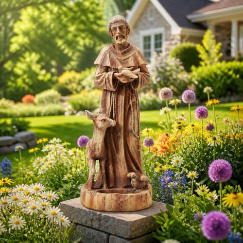 DSNAPE 25" St Francis Garden Statue with Bird Feeder, Outdoor Patio Decor