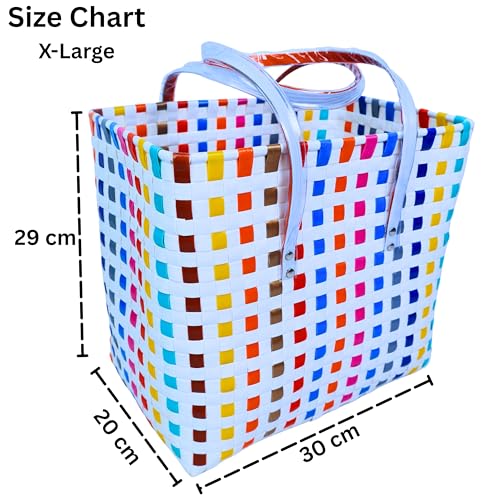 Image of Hand Made Multipurpose Plastic Basket with Lid | Eco-Friendly, Washable, Rust-Free Storage Basket for Kitchen, Picnic, Toys, Travel, Office | Lightweight basket (White with Orange, XL)