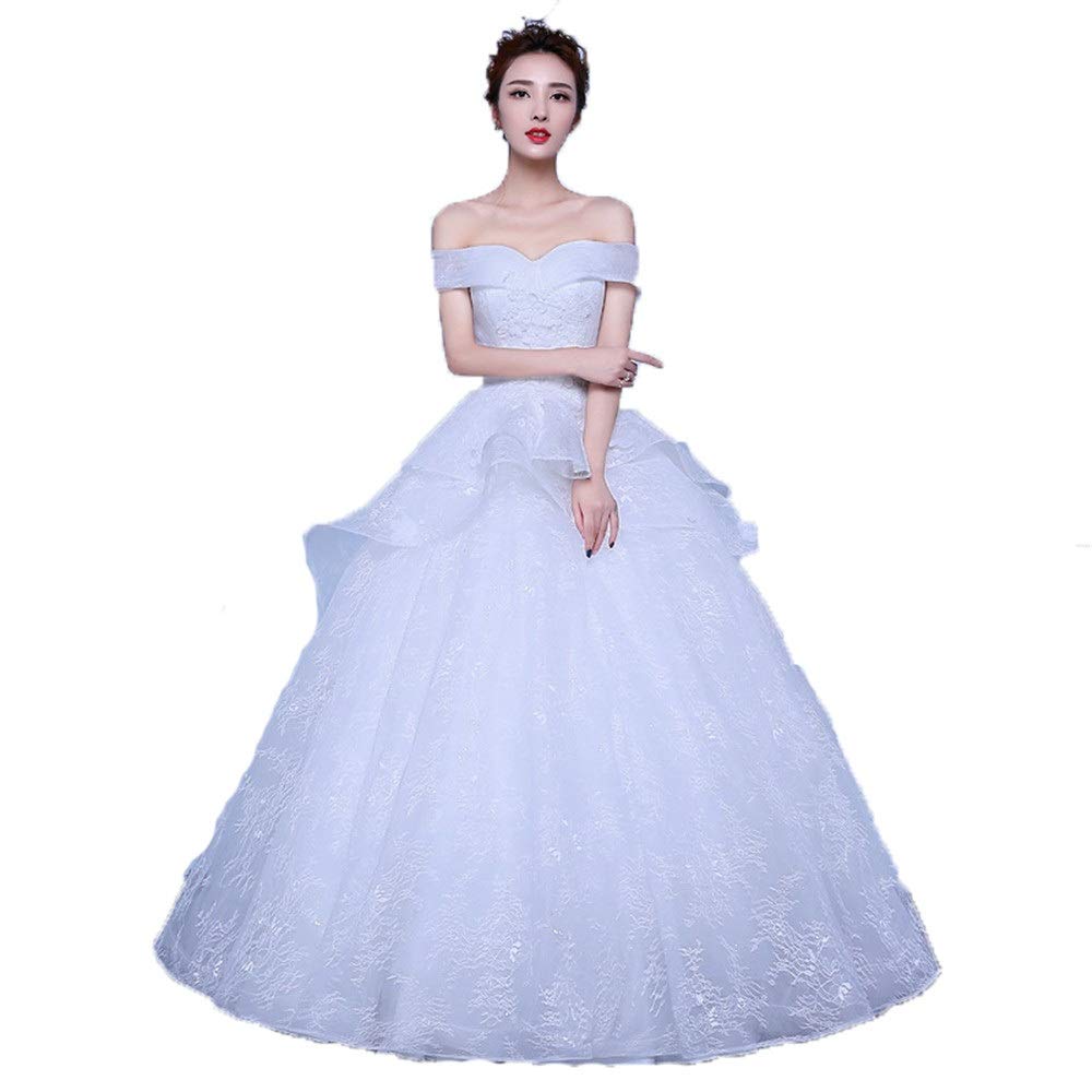 Donne off Theapplique Pizzo Abito da Ballo Abiti da Sposa Slim Croset Abito Quinceanera Vintage Lunghezza del Pavimento, Bianco, l