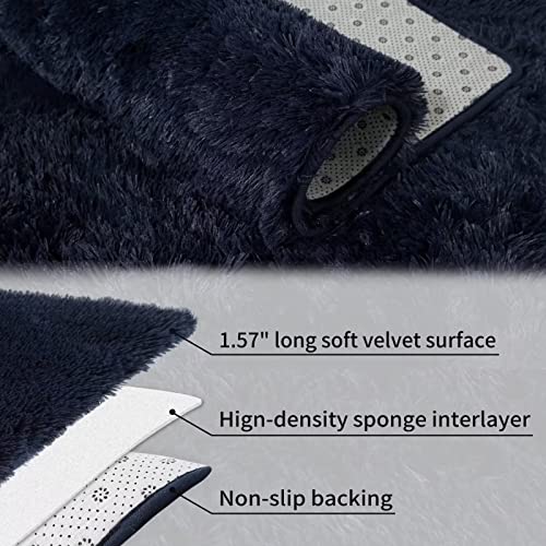 Zacoo Small Area Rug 2X3 Fluffy Faux Fur Rugs For Bedroom Navy Solid Indoor Door Mat Super Soft Mini Plush Carpet Non Slip Shaggy Living Room Kitchen Floorcover Fuzzy Nursery Mat,Home Decor Aesthetic #TOP2