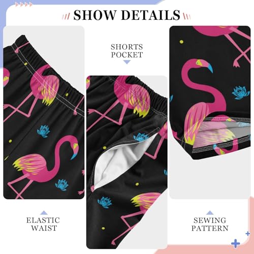 Beautiful Flamingo Birds Boys Long Pants Soft Trousers Elastic Waist Kids Lounge Bottoms with Pockets S-XL4