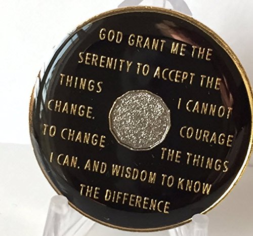 1 Year Classic Black Aa Alcoholics Anonymous Medallion Sobriety Chip Tri Plate Gold & Nickel Plated Serenity Prayer #TOP3