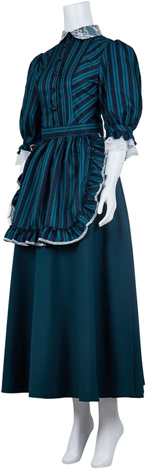MyheroCos The Haunted Mansion Cosplay Costume Women's Maid Dress with Apron Halloween Ghost Costume
