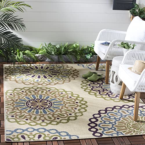 Tapete SAFAVIEH Washable Rug Outdoor 2'7" x 5', Crema y Verde miniatura 1