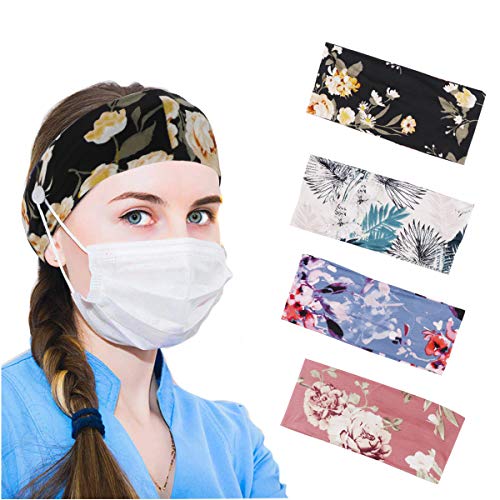 MakerHawk Button Headbands Womens Headbands Fashion Hair Bands Yoga Button Headbands for Nurses Boho Headbands With Button for Mask