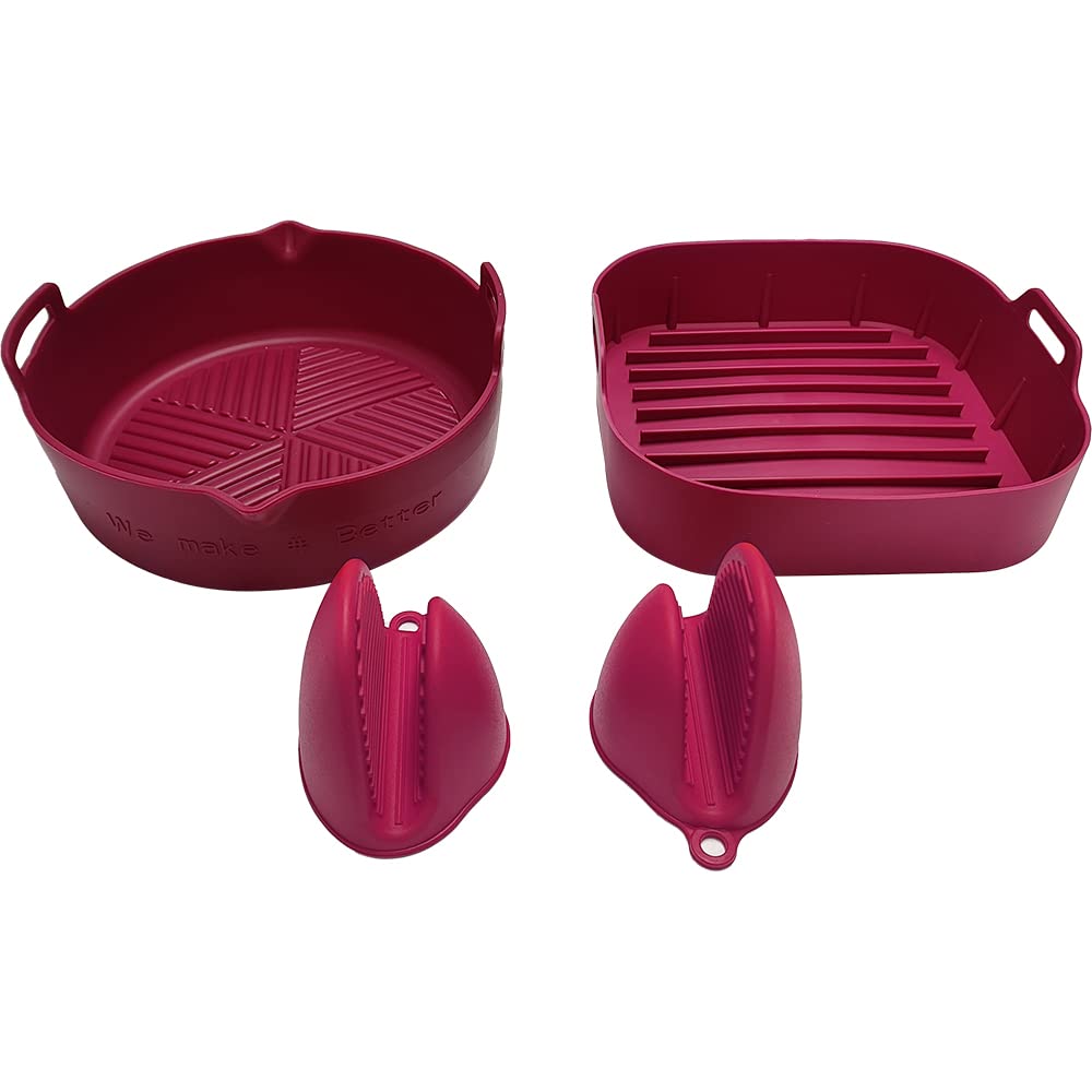 Photo 1 of AIR FRYER/MICROWAVE SILICONE POTS,LINERS. set of 2, thick, 3mm and SILICONE MITTENS included EASY to clean reuseble BPA FREE one square pot and one round pot both fit on all types of air fryers RED
